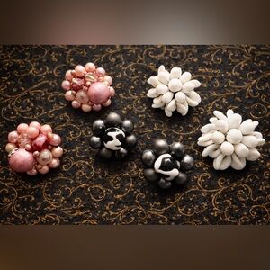 Vintage Clip On Earrings Lot of 3 West Germany White Japan Mid Century Chic Set